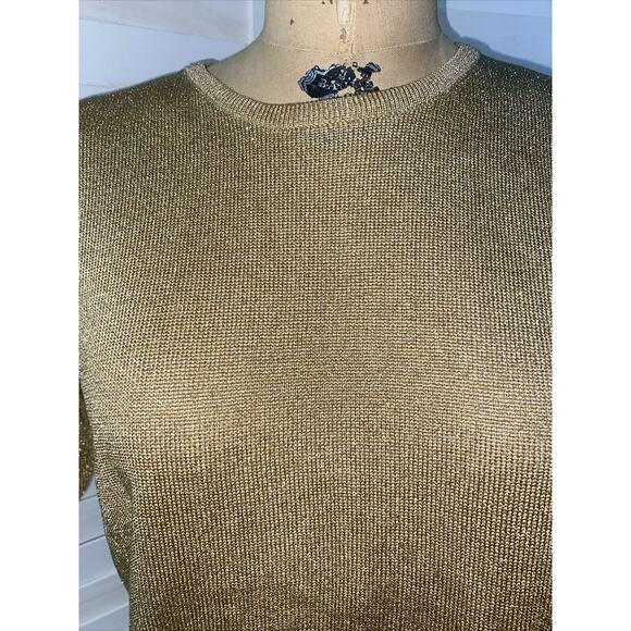 JH Collectables Gold Glitter Knit Short Sleeve Pullover Sweater Blouse Large - Picture 6 of 8